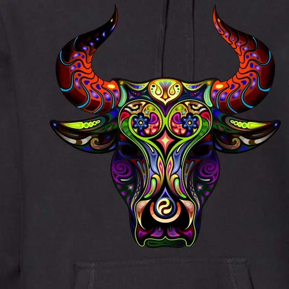 Bull Silhouette Head and Horns Premium Hoodie