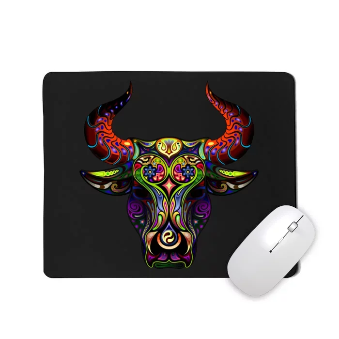 Bull Silhouette Head and Horns Mousepad