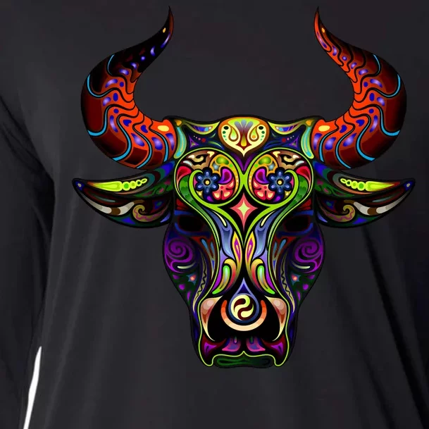 Bull Silhouette Head and Horns Cooling Performance Long Sleeve Crew