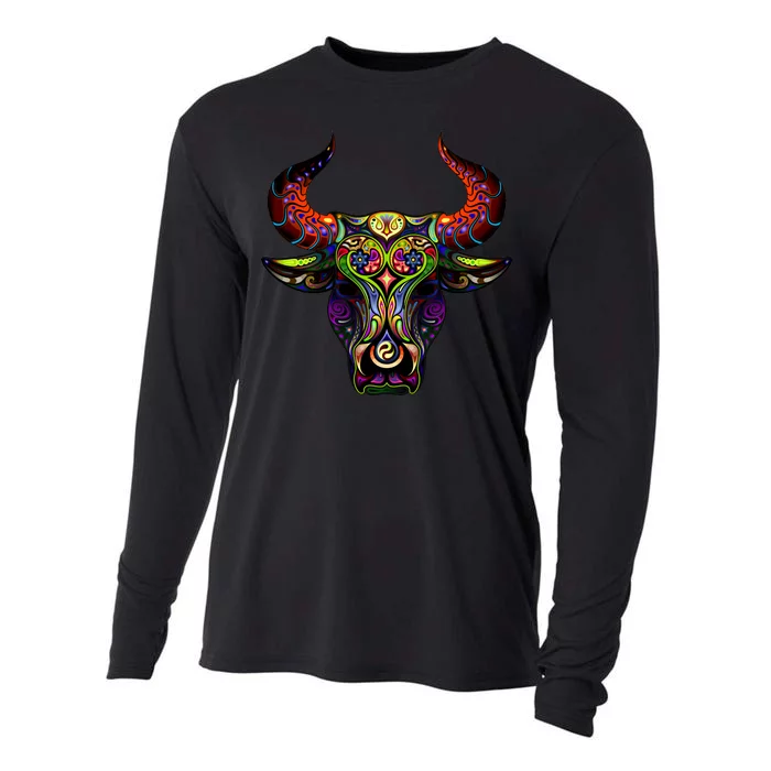 Bull Silhouette Head and Horns Cooling Performance Long Sleeve Crew