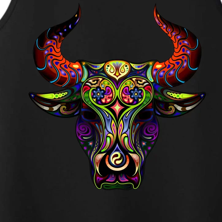 Bull Silhouette Head and Horns Performance Tank