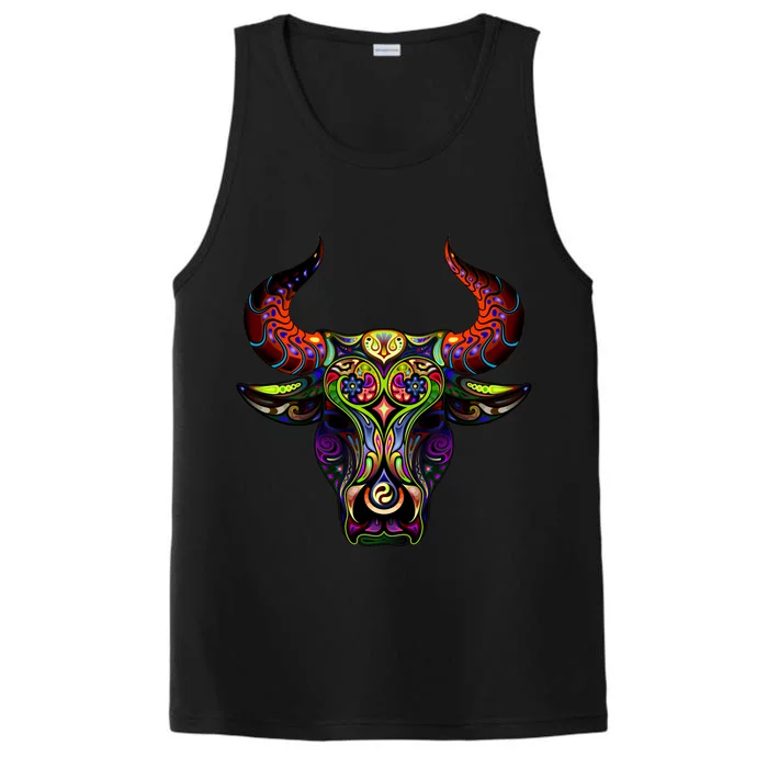 Bull Silhouette Head and Horns Performance Tank