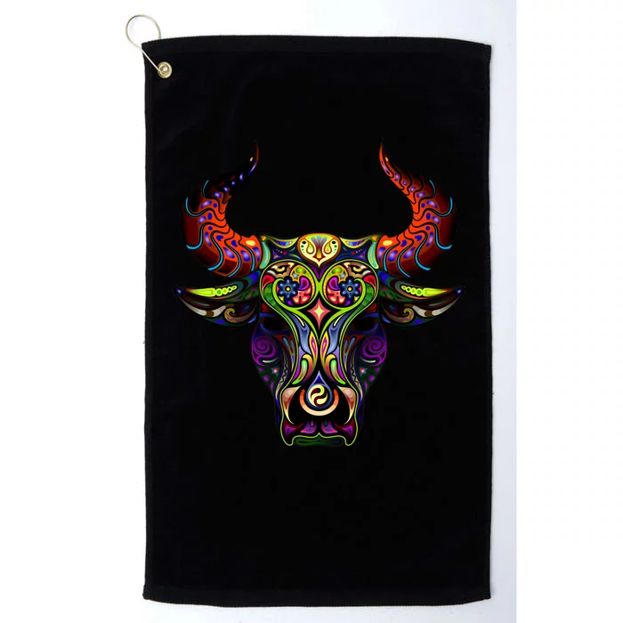 Bull Silhouette Head and Horns Platinum Collection Golf Towel