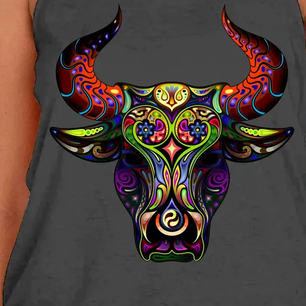 Bull Silhouette Head and Horns Women's Knotted Racerback Tank