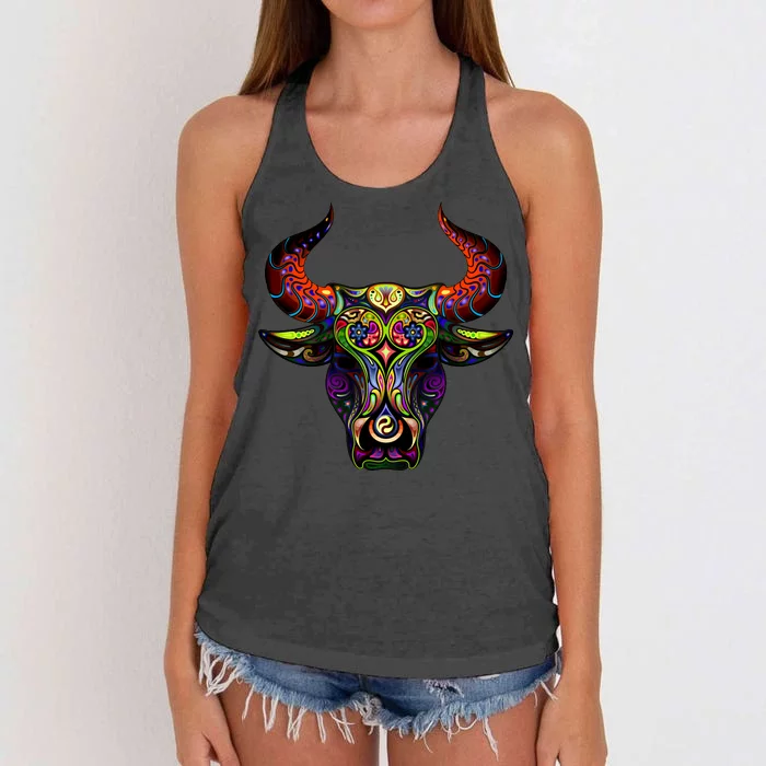 Bull Silhouette Head and Horns Women's Knotted Racerback Tank