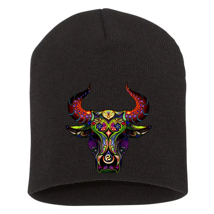 Bull Silhouette Head and Horns Short Acrylic Beanie