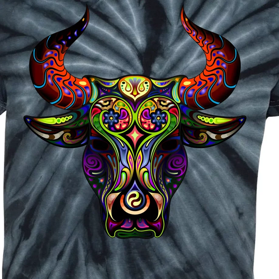 Bull Silhouette Head and Horns Kids Tie-Dye T-Shirt