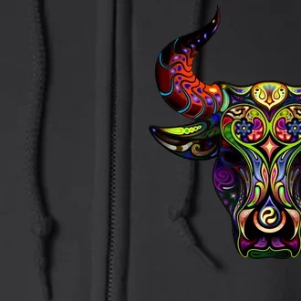 Bull Silhouette Head and Horns Full Zip Hoodie