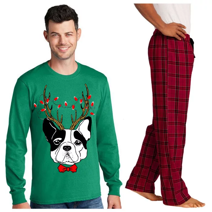 Bulldog Deer Antlers Long Sleeve Pajama Set