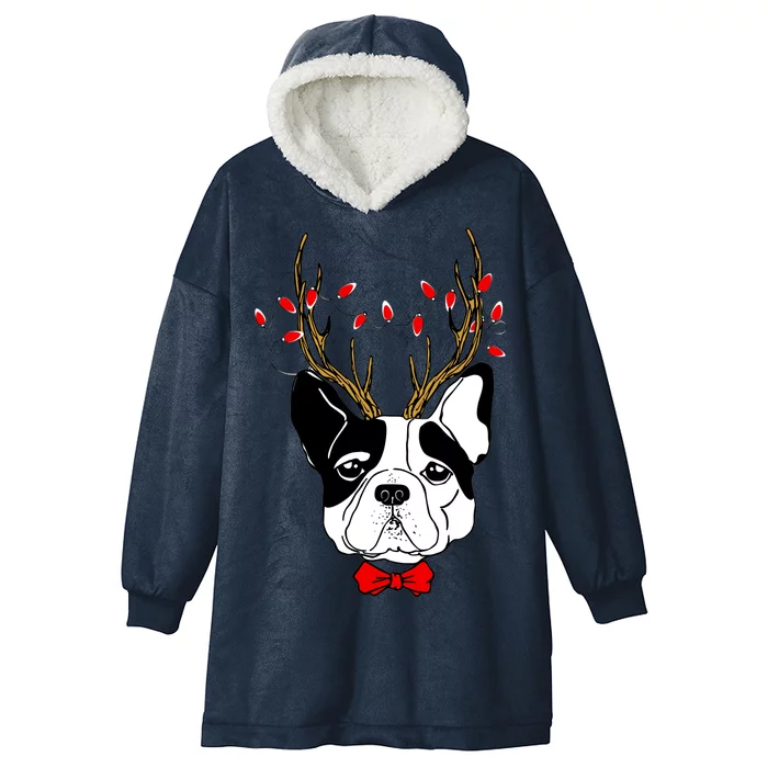 Bulldog Deer Antlers Hooded Wearable Blanket