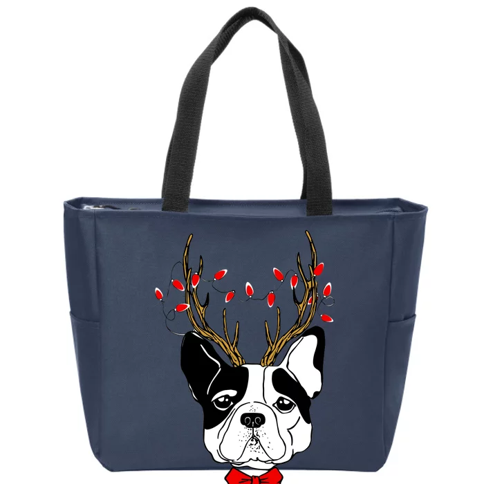 Bulldog Deer Antlers Zip Tote Bag