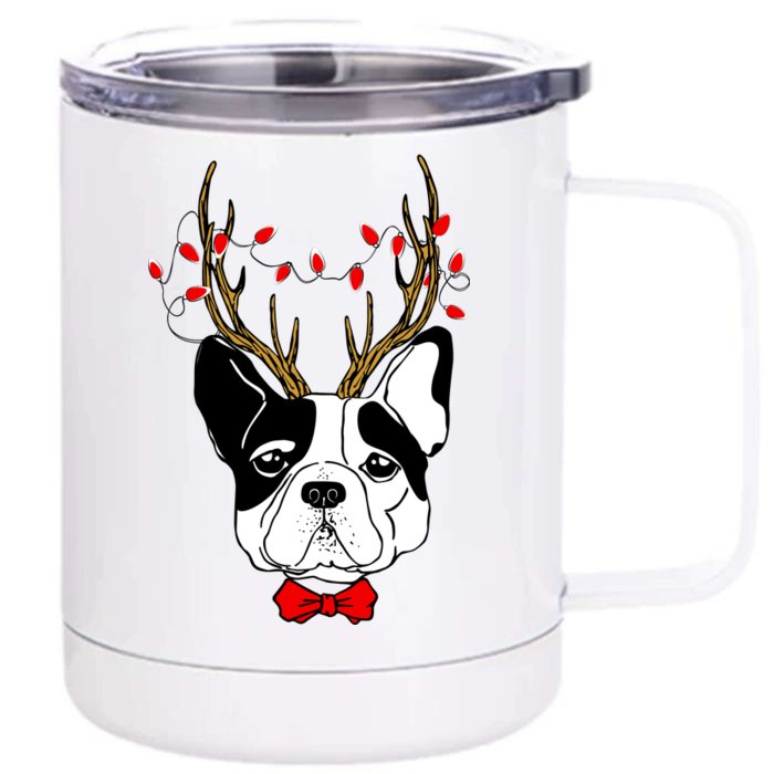 Bulldog Deer Antlers Front & Back 12oz Stainless Steel Tumbler Cup