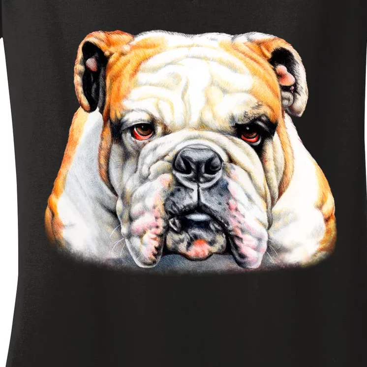 Bulldog Face Front Women's V-Neck T-Shirt