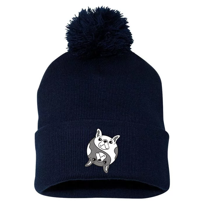 Bulldog Yin Yang Pom Pom 12in Knit Beanie