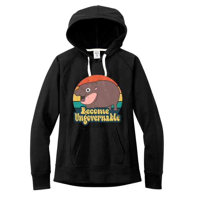 Become Ungovernable Moo Deng Humor Cute Baby Hippo Joke Women's Fleece Hoodie