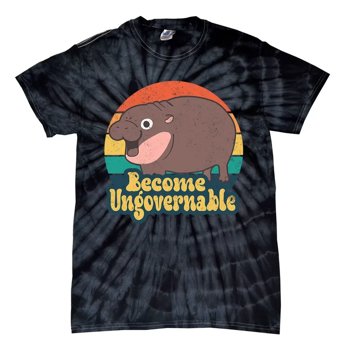 Become Ungovernable Moo Deng Humor Cute Baby Hippo Joke Tie-Dye T-Shirt