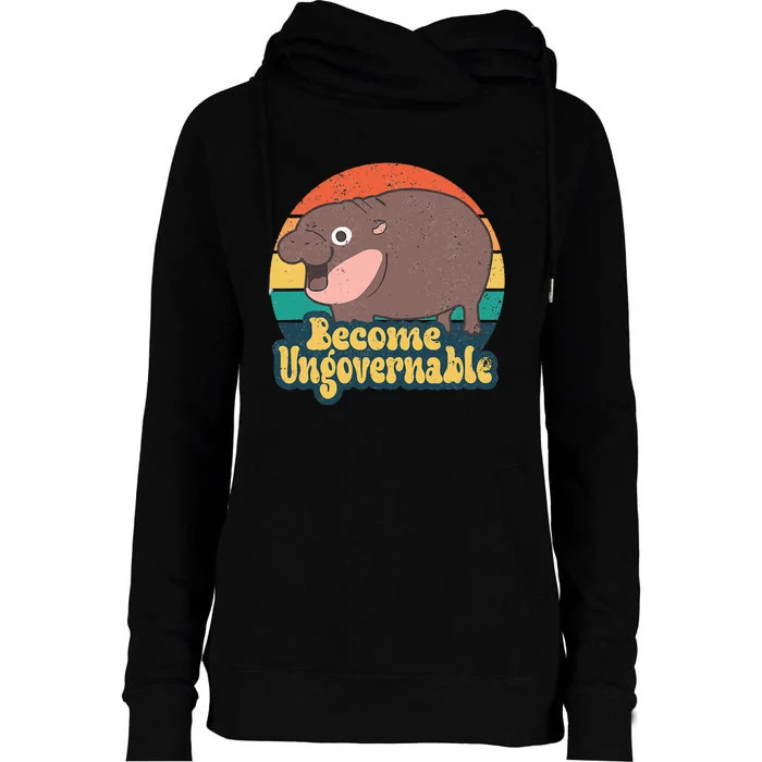 Become Ungovernable Moo Deng Humor Womens Funnel Neck Pullover Hood