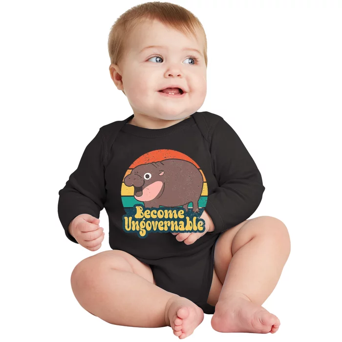 Become Ungovernable Moo Deng Humor Baby Long Sleeve Bodysuit