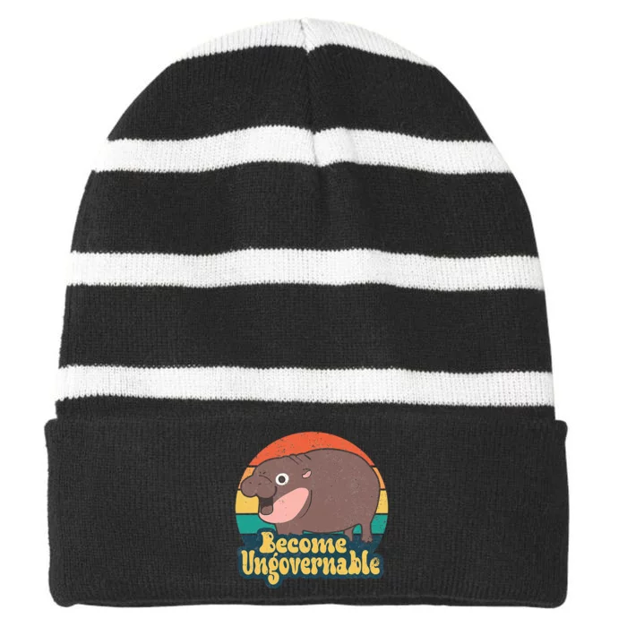 Become Ungovernable Moo Deng Humor Striped Beanie with Solid Band