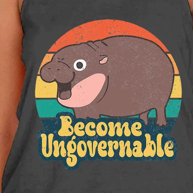 Become Ungovernable Moo Deng Humor Women's Knotted Racerback Tank