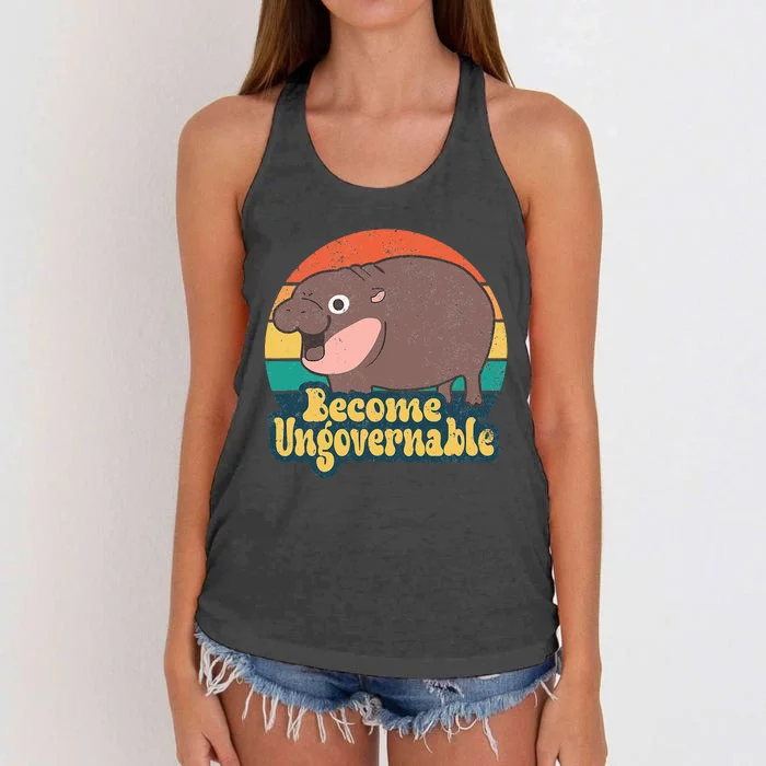 Become Ungovernable Moo Deng Humor Women's Knotted Racerback Tank