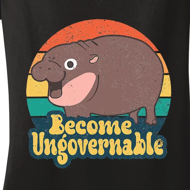 Become Ungovernable Moo Deng Humor Women's V-Neck T-Shirt