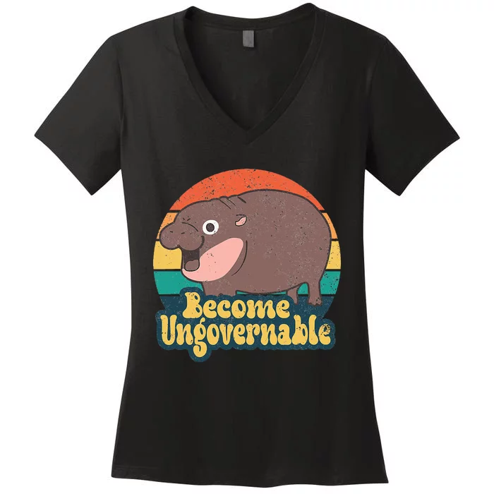 Become Ungovernable Moo Deng Humor Women's V-Neck T-Shirt