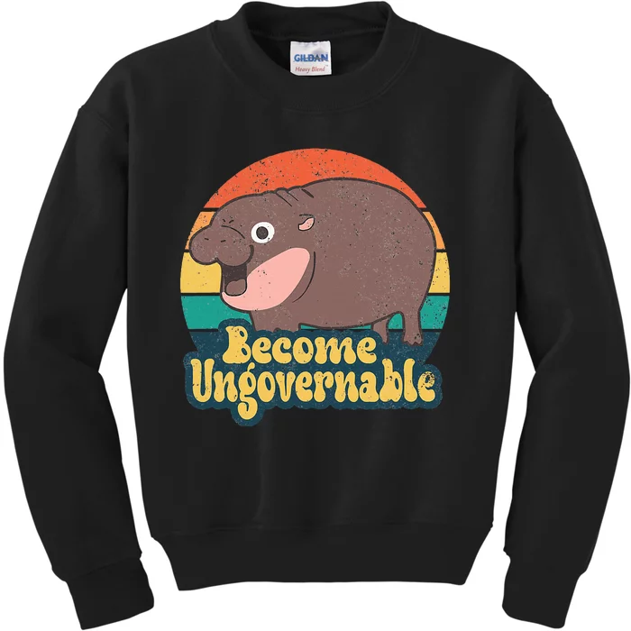 Become Ungovernable Moo Deng Humor Kids Sweatshirt