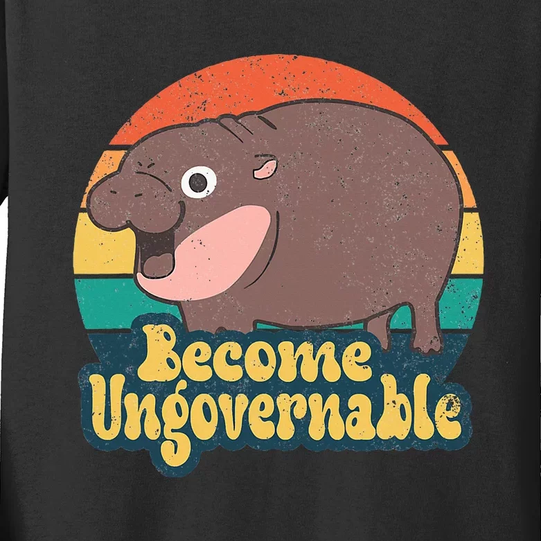 Become Ungovernable Moo Deng Humor Kids Long Sleeve Shirt