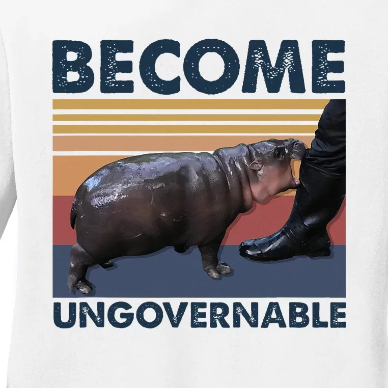 Become Ungovernable Moo Deng Cute Baby Hippo Ladies Long Sleeve Shirt