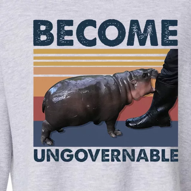 Become Ungovernable Moo Deng Cute Baby Hippo Cropped Pullover Crew