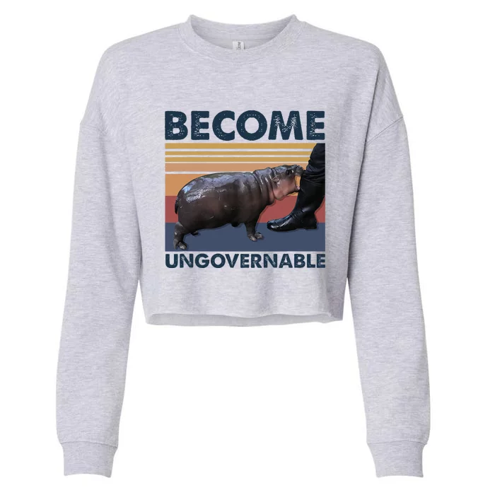 Become Ungovernable Moo Deng Cute Baby Hippo Cropped Pullover Crew