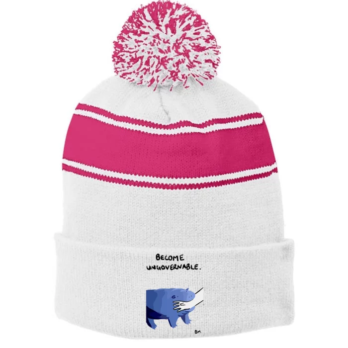 Become Ungovernable Moo Deng Stripe Pom Pom Beanie