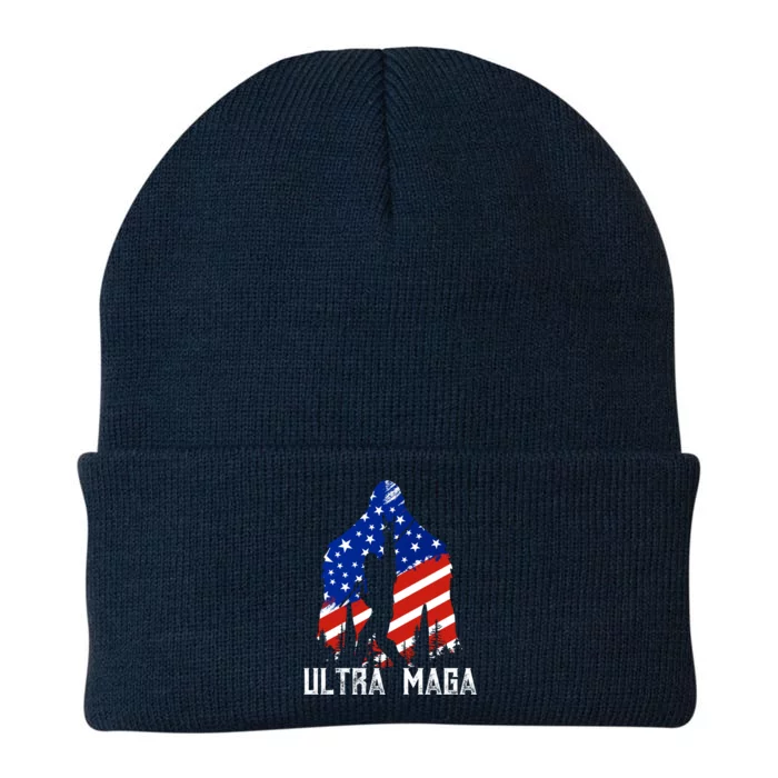 Bigfoot Ultra Maga Usa Flag For Sasquatch Trump Lover 2024 Gift Knit Cap Winter Beanie