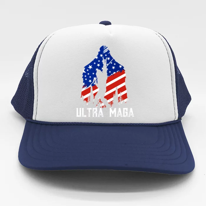 Bigfoot Ultra Maga Usa Flag For Sasquatch Trump Lover 2024 Gift Trucker Hat