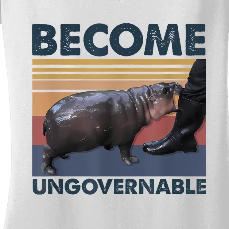 Become Ungovernable Moo Deng Cute Baby Hippo Funny Hippo Women's V-Neck T-Shirt