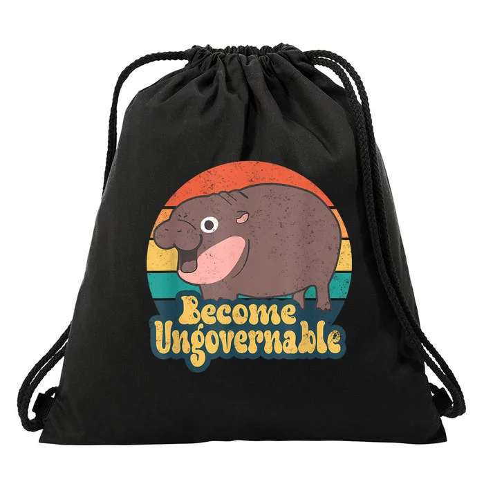 Become Ungovernable Moo Deng Humor Cute Baby Hippo Joke Drawstring Bag