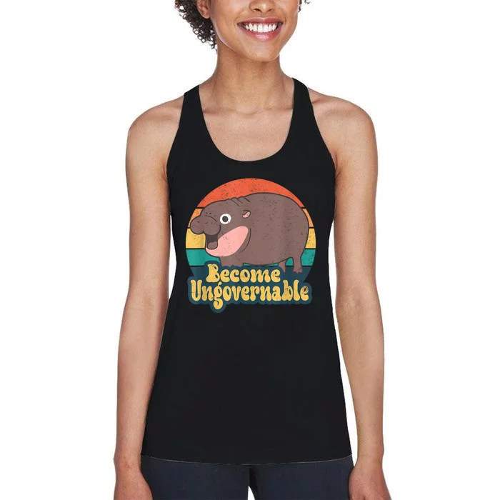 Become Ungovernable Moo Deng Humor Cute Baby Hippo Joke Women's Racerback Tank