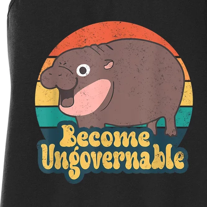 Become Ungovernable Moo Deng Humor Cute Baby Hippo Joke Women's Racerback Tank