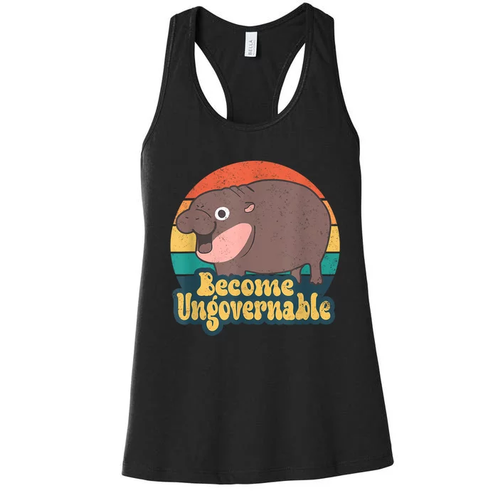 Become Ungovernable Moo Deng Humor Cute Baby Hippo Joke Women's Racerback Tank