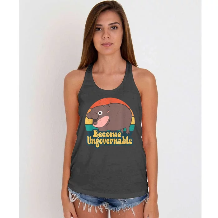 Become Ungovernable Moo Deng Humor Cute Baby Hippo Joke Women's Knotted Racerback Tank