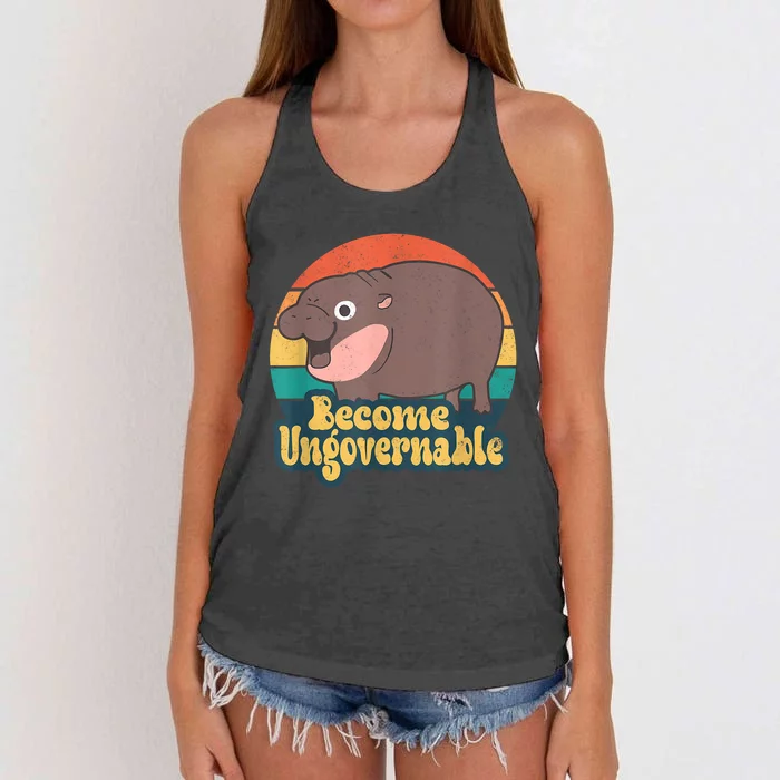 Become Ungovernable Moo Deng Humor Cute Baby Hippo Joke Women's Knotted Racerback Tank