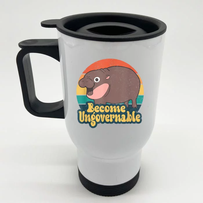 Become Ungovernable Moo Deng Humor Cute Baby Hippo Joke Front & Back Stainless Steel Travel Mug