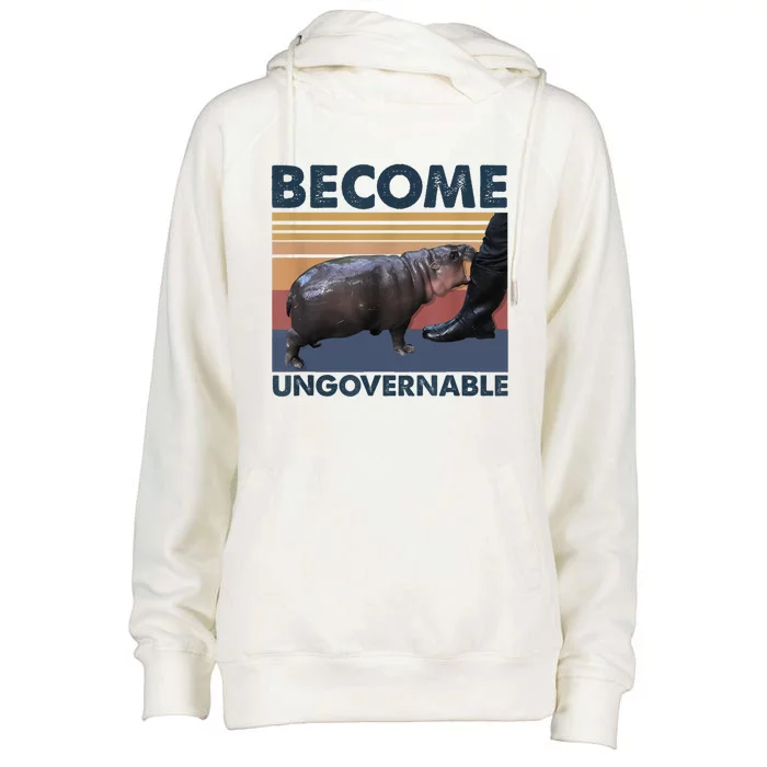 Become Ungovernable Moo Deng Cute Baby Hippo Funny Hippo Womens Funnel Neck Pullover Hood