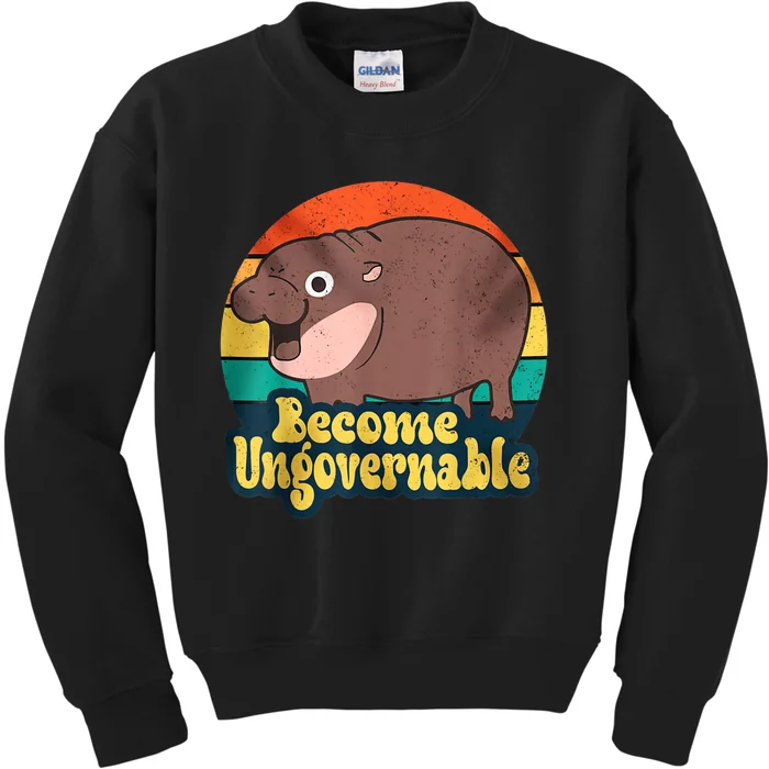 Become Ungovernable Moo Deng Humor Kids Sweatshirt