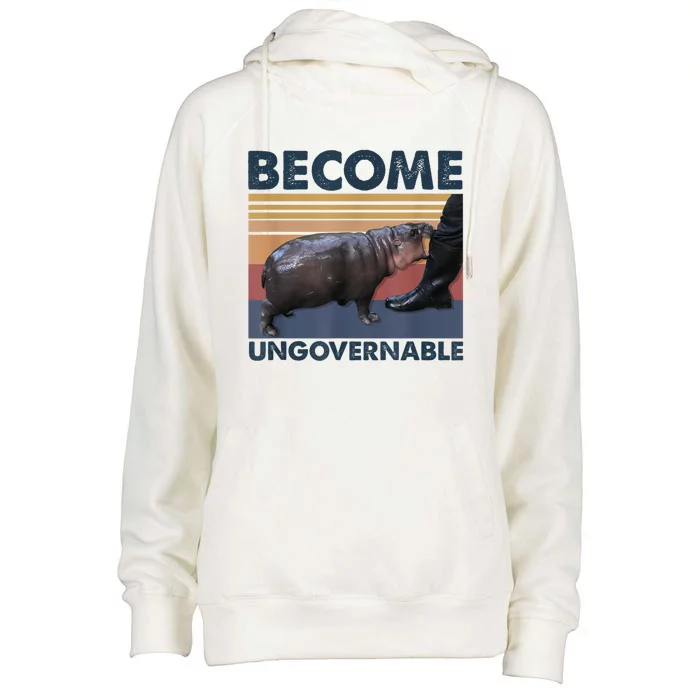 Become Ungovernable Moo Deng Humor Womens Funnel Neck Pullover Hood