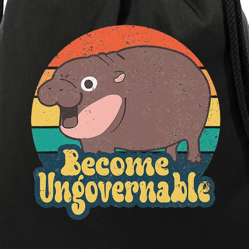 Become Ungovernable Moo Deng Humor Cute Baby Hippo Joke Drawstring Bag