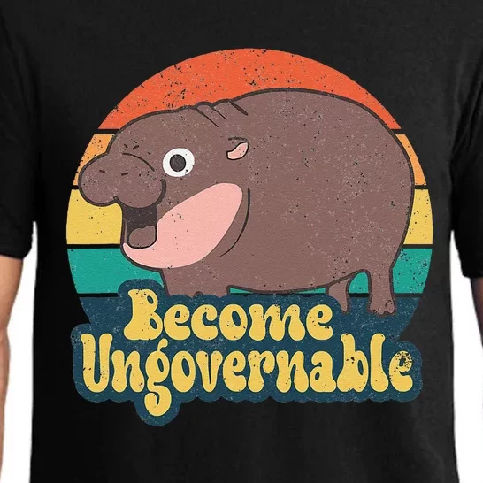 Become Ungovernable Moo Deng Humor Cute Baby Hippo Joke Pajama Set