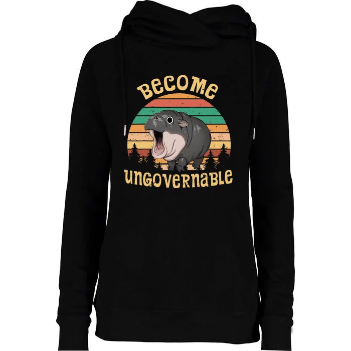 Become Ungovernable Moo Deng Baby Pygmy Hippo Womens Funnel Neck Pullover Hood