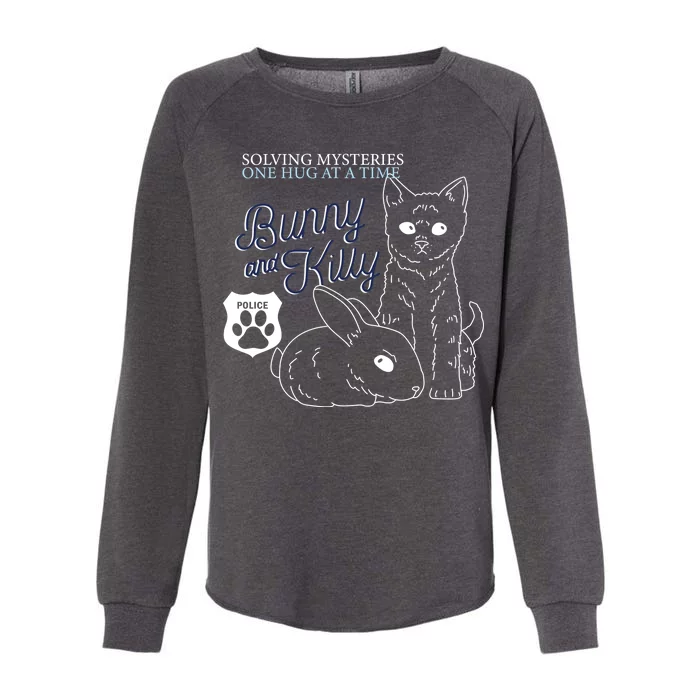 Bunny Kitty Police Solving Mysteries One Hug At A Time Womens California Wash Sweatshirt